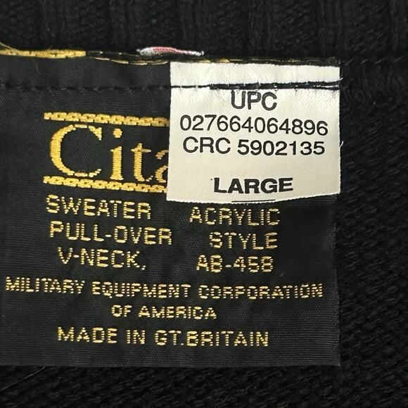 Vtg Citadel Sweater Mens L Black AB-458 Military Elbow Shoulder Patches V Neck - Picture 2 of 13
